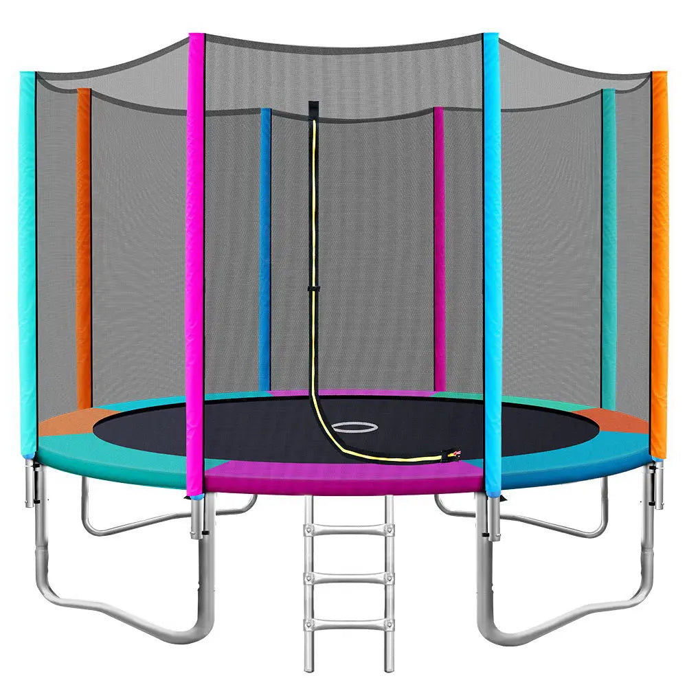 12FT Trampoline Round Trampolines Kids Safety Net Enclosure Pad Outdoor Gift Multi-coloured Deals499