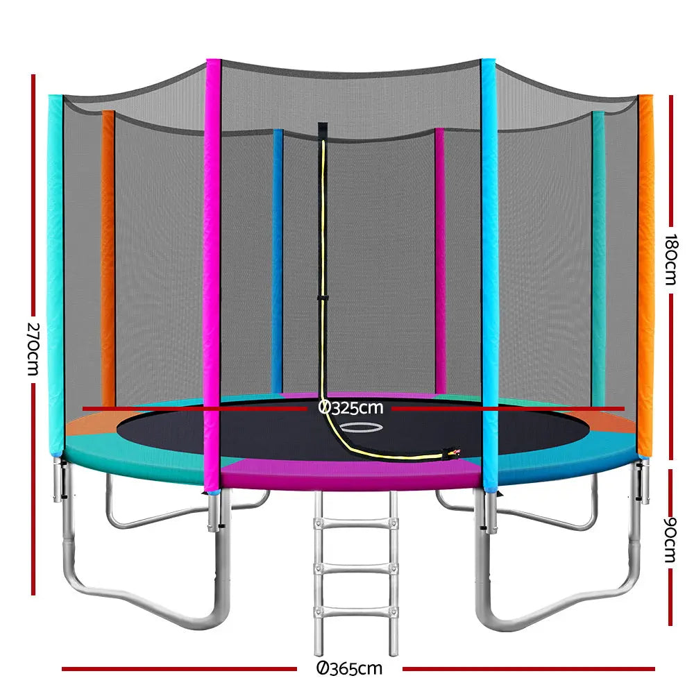 12FT Trampoline Round Trampolines Kids Safety Net Enclosure Pad Outdoor Gift Multi-coloured Deals499