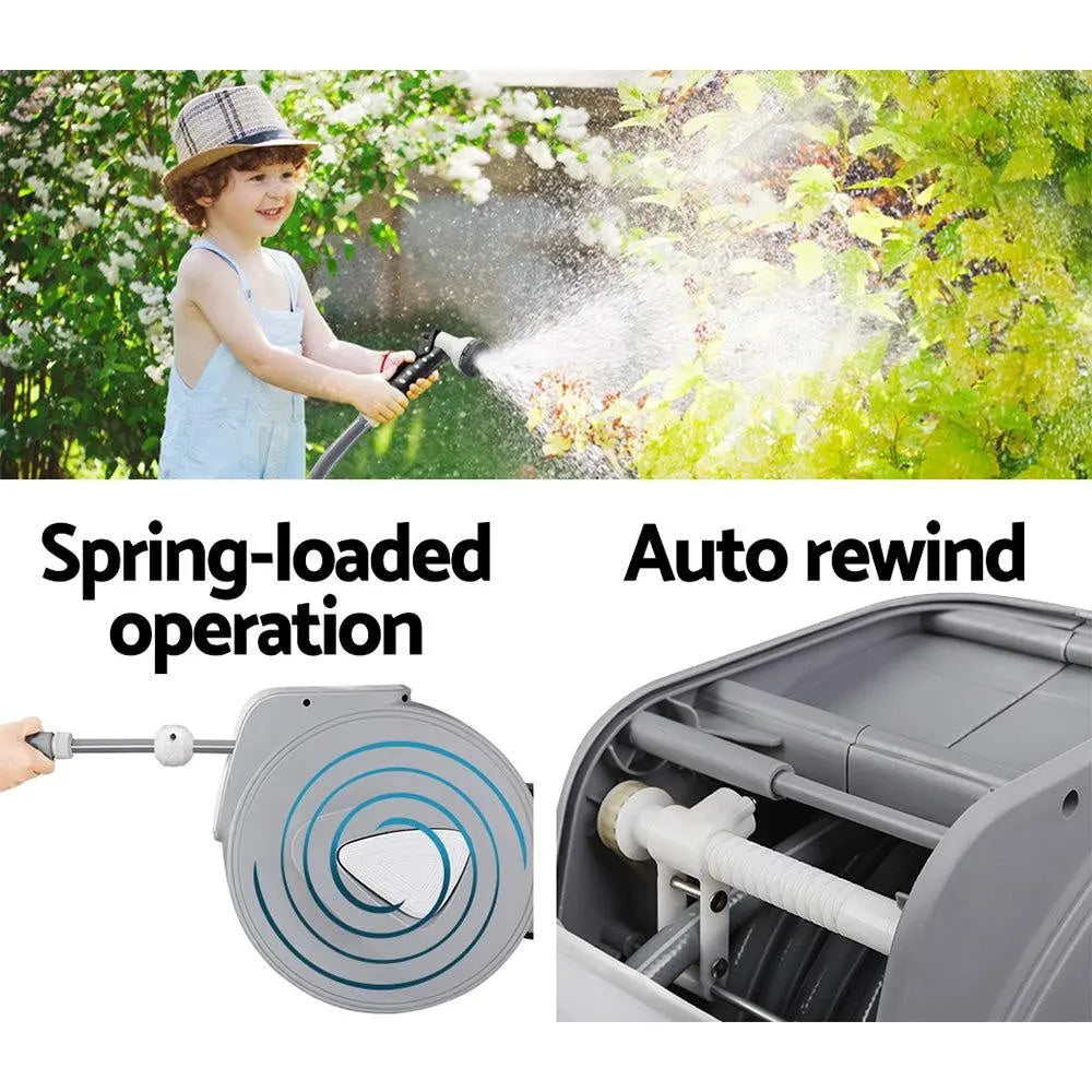 20M Retractable Water Hose Reel Garden Storage AutoRewind Spray Gun Deals499