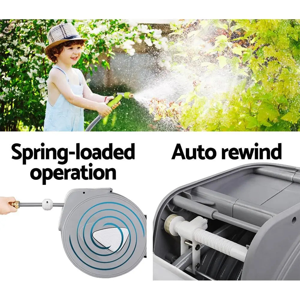 20M Retractable Water Hose Reel Garden Storage AutoRewind Spray Gun Deals499