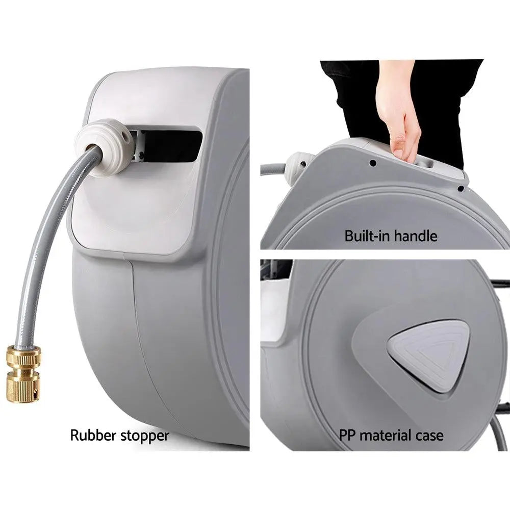 20M Retractable Water Hose Reel Garden Storage AutoRewind Spray Gun Deals499