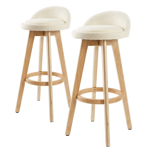 2X Wood Bar Stool Dining Chair Fabric LEILA 72cm BEIGE from Deals499 at Deals499