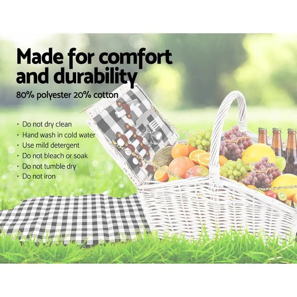 Alfresco 2 Person Picnic Basket Baskets White Deluxe Outdoor Corporate Blanket Park Deals499