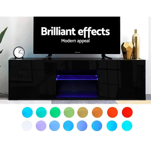 Artiss 130cm RGB LED TV Stand Cabinet Entertainment Unit Gloss Furniture Black Deals499