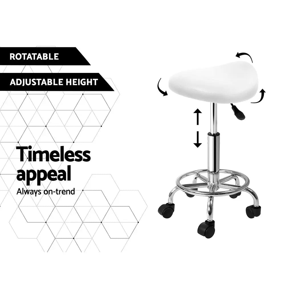 Artiss 2x Salon Stool Saddle Swivel Chair White from Deals499 at Deals499