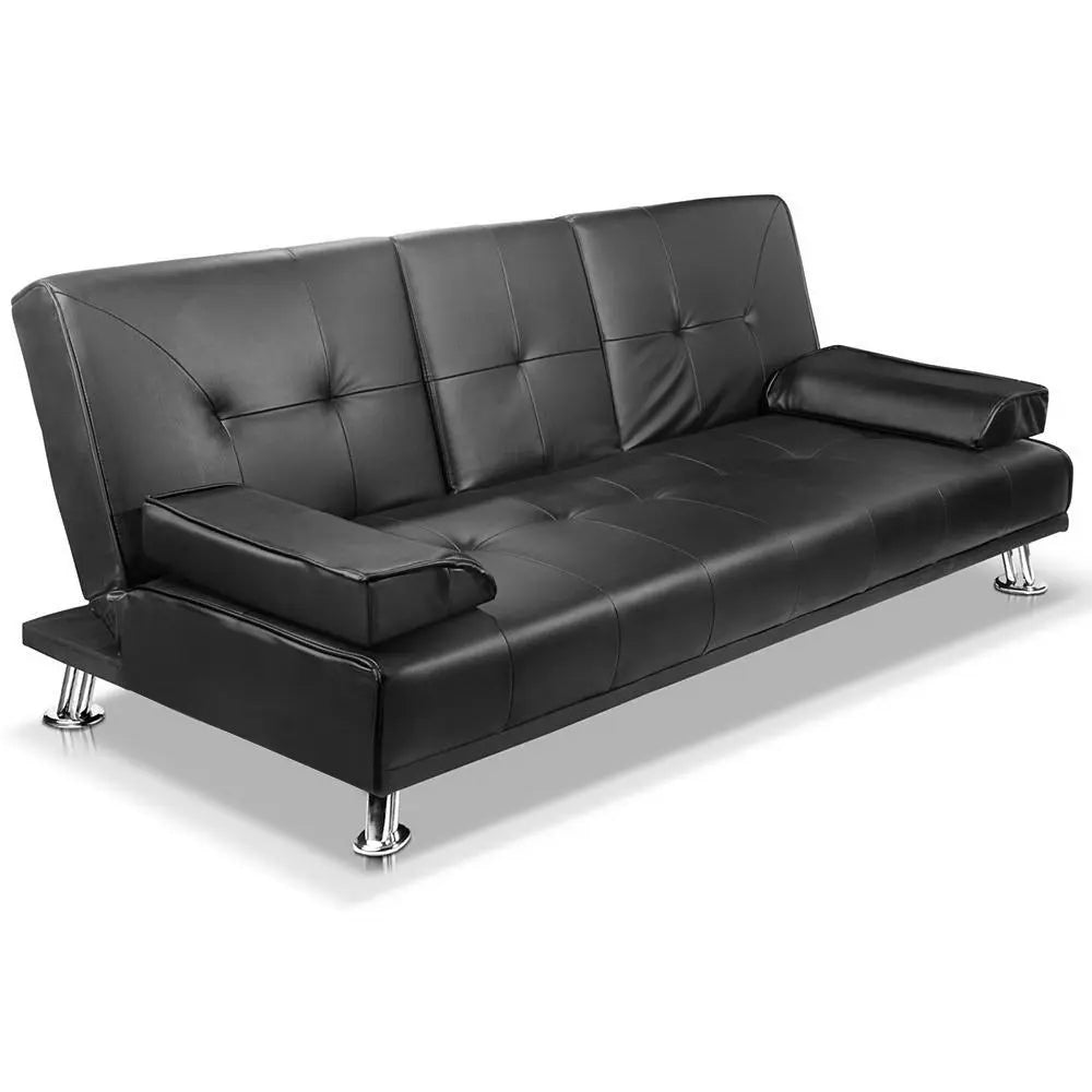 Artiss 3 Seater PU Leather Sofa Bed - Black Deals499