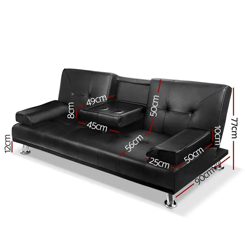 Artiss 3 Seater PU Leather Sofa Bed - Black Deals499