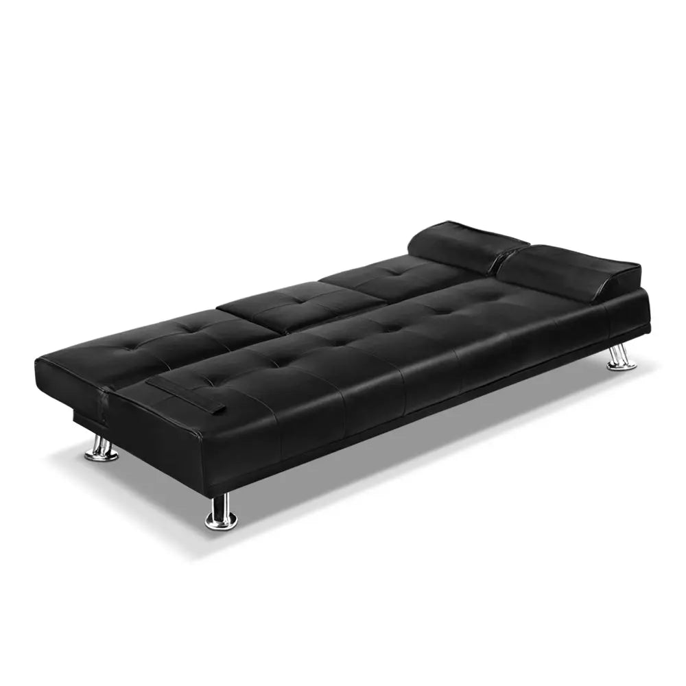 Artiss 3 Seater PU Leather Sofa Bed - Black Deals499