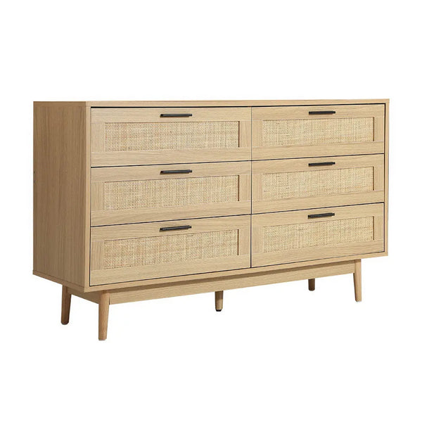 Artiss 6 Chest of Drawers Rattan Tallboy Cabinet Bedroom Clothes Storage Wood Deals499