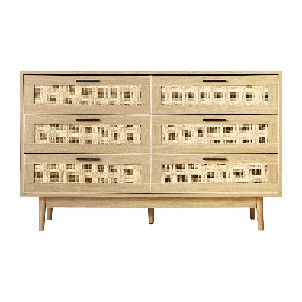 Artiss 6 Chest of Drawers Rattan Tallboy Cabinet Bedroom Clothes Storage Wood Deals499