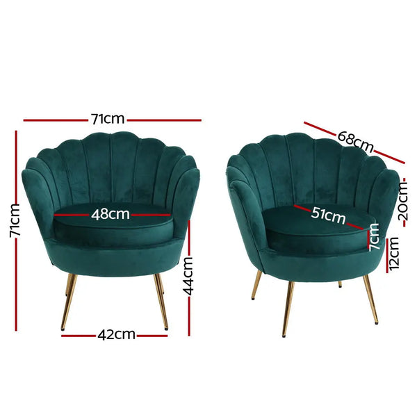 Artiss Armchair Lounge Chair Accent Armchairs Retro Lounge Accent Chair Single Sofa Velvet Shell Back Seat Green Deals499