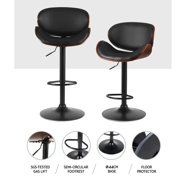 Artiss Bar Stools Kitchen Leather Barstools Swivel Gas Lift Chairs Black x2 from Deals499 at Deals499