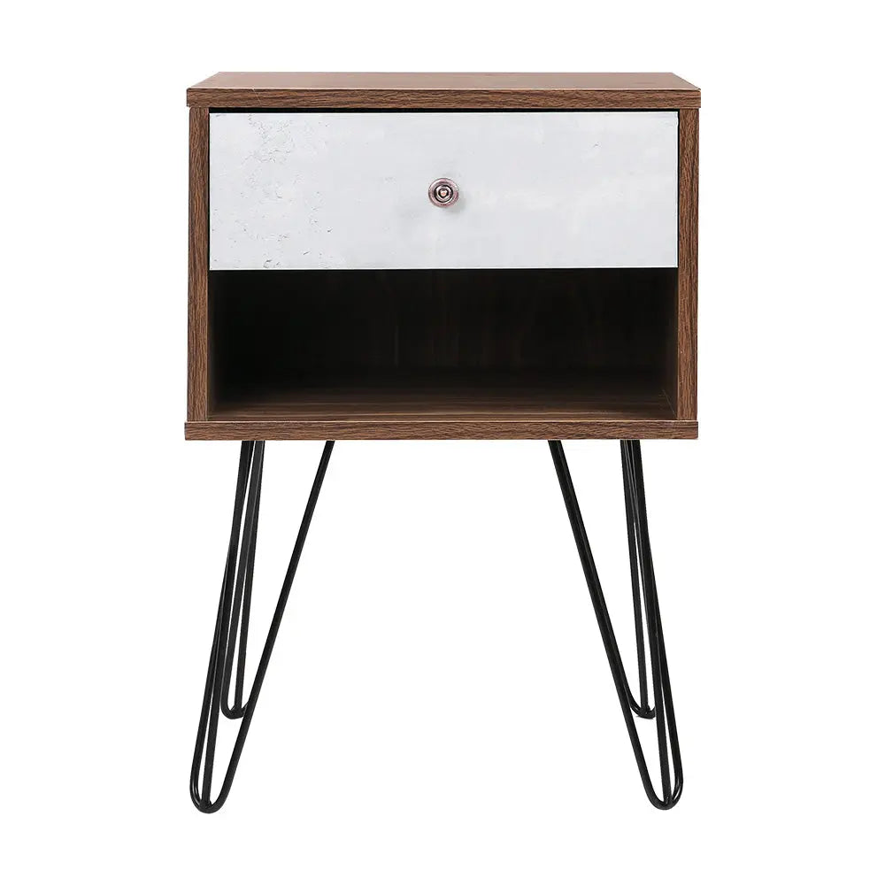 Artiss Bedside Table with Drawer - Grey & Walnut Deals499