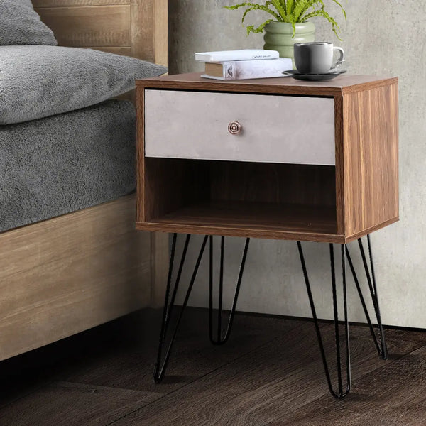 Artiss Bedside Table with Drawer - Grey & Walnut Deals499