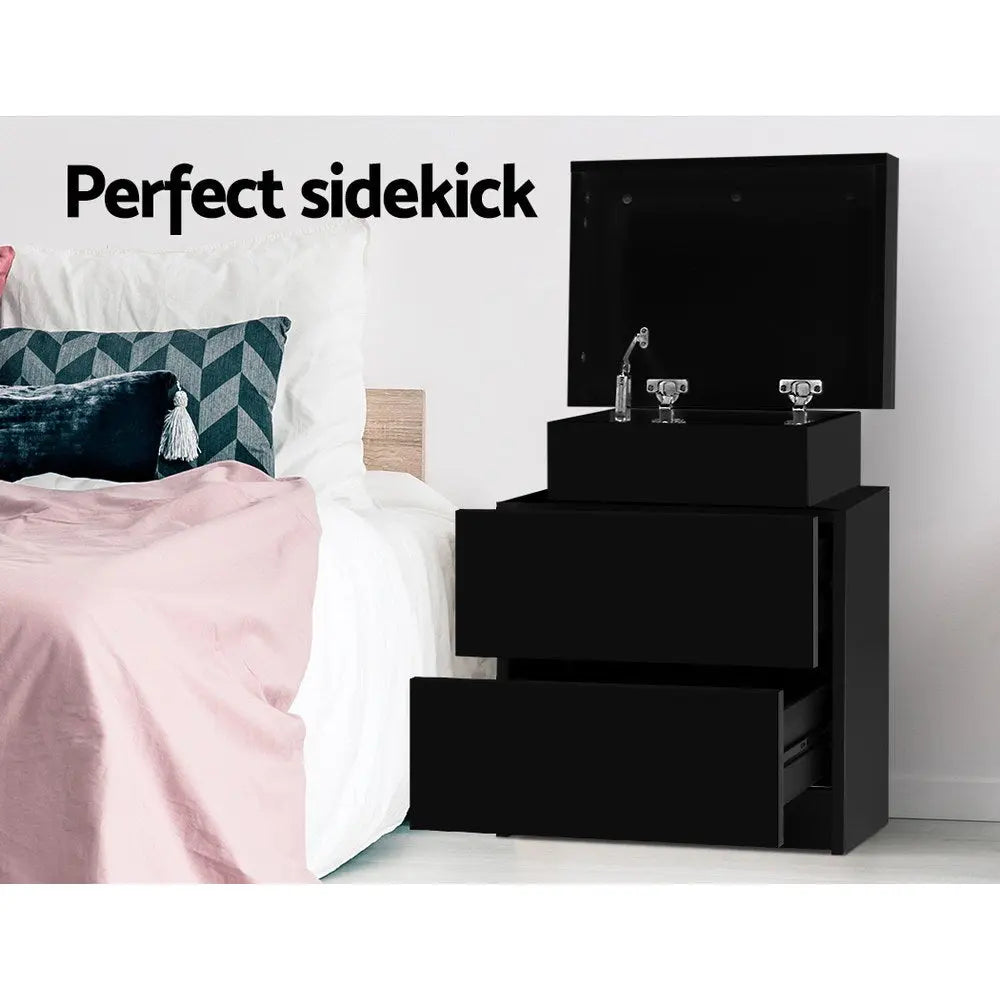 Artiss Bedside Tables 2 Drawers Side Table Storage Nightstand Black Bedroom Wood Deals499