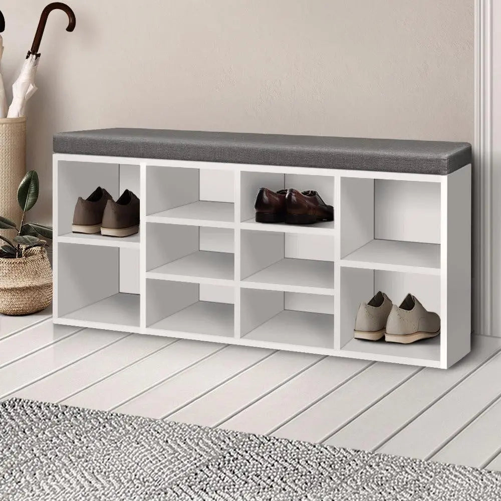 Artiss Fabric Shoe Bench with Storage Cubes - White Deals499