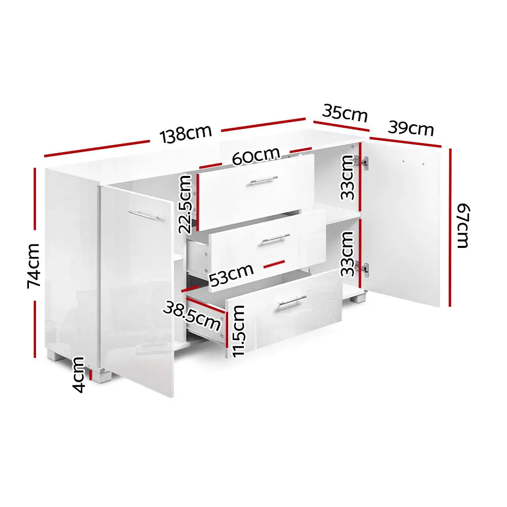 Artiss High Gloss Sideboard Storage Cabinet Cupboard - White Deals499