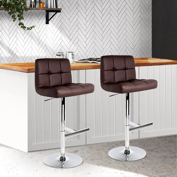 Artiss Set of 2 Gas Lift Bar Stools PU Leather - Chocolate Brown Deals499