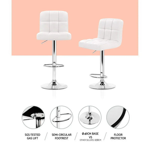 Artiss Set of 2 PU Leather Gas Lift Bar Stools - White Deals499