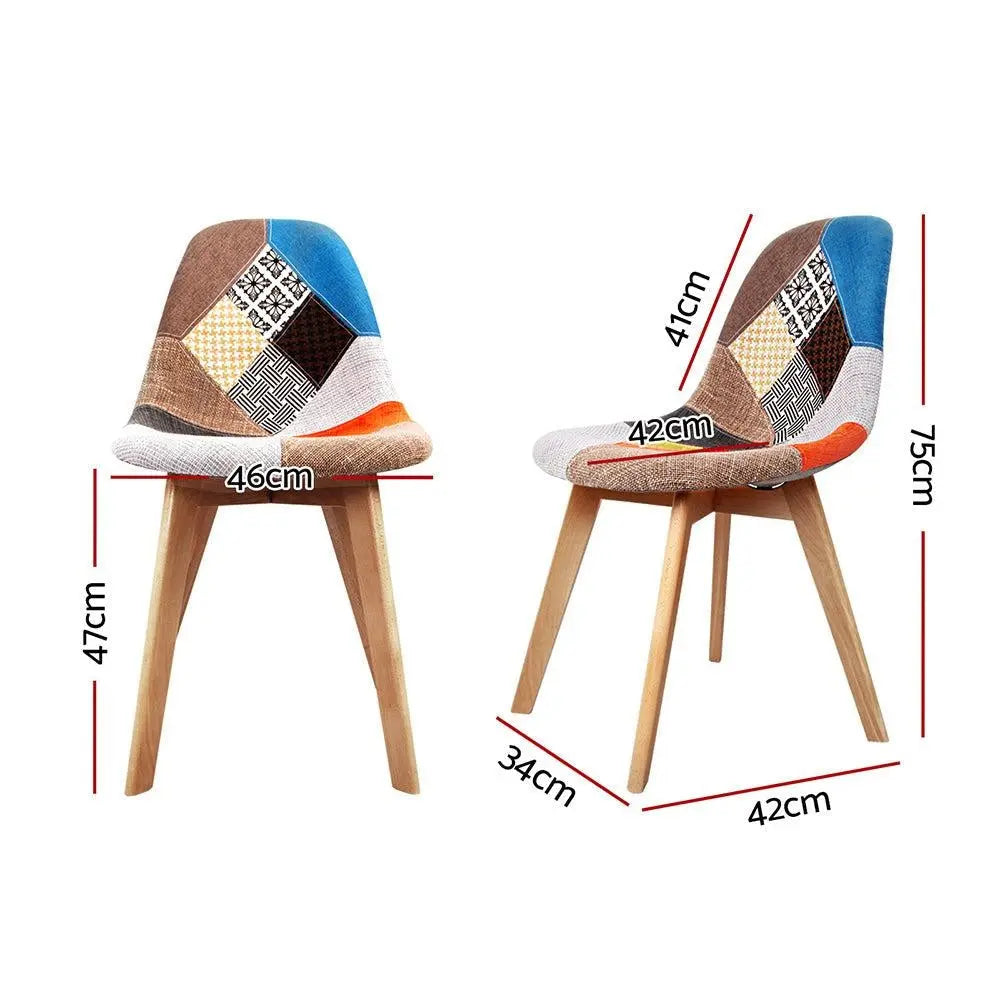 Artiss Set of 2 Retro Beech Fabric Dining Chair - Multi Colour Deals499