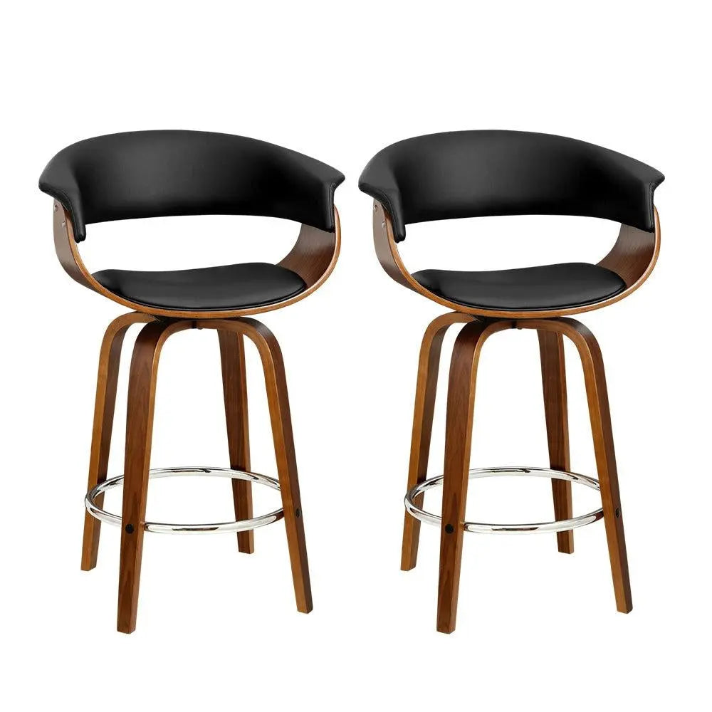 Artiss Set of 2 Swivel PU Leather Bar Stool - Wood and Black Deals499