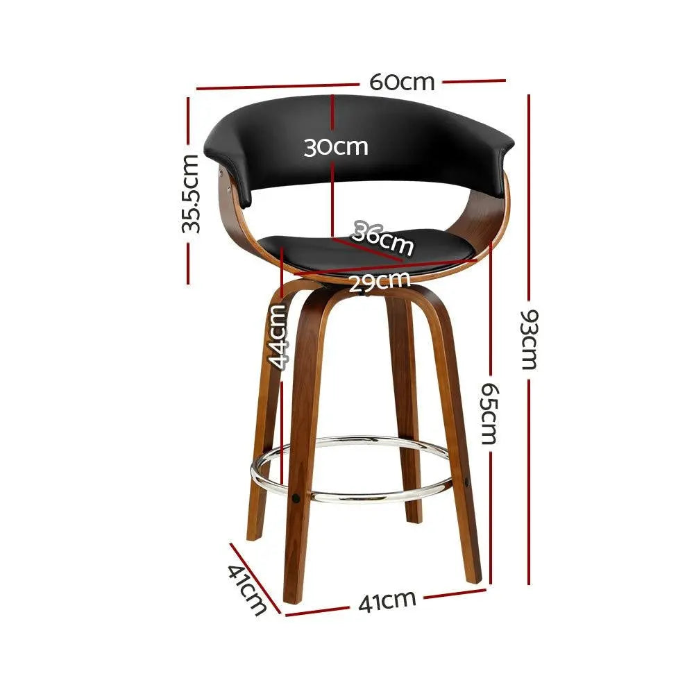 Artiss Set of 2 Swivel PU Leather Bar Stool - Wood and Black Deals499