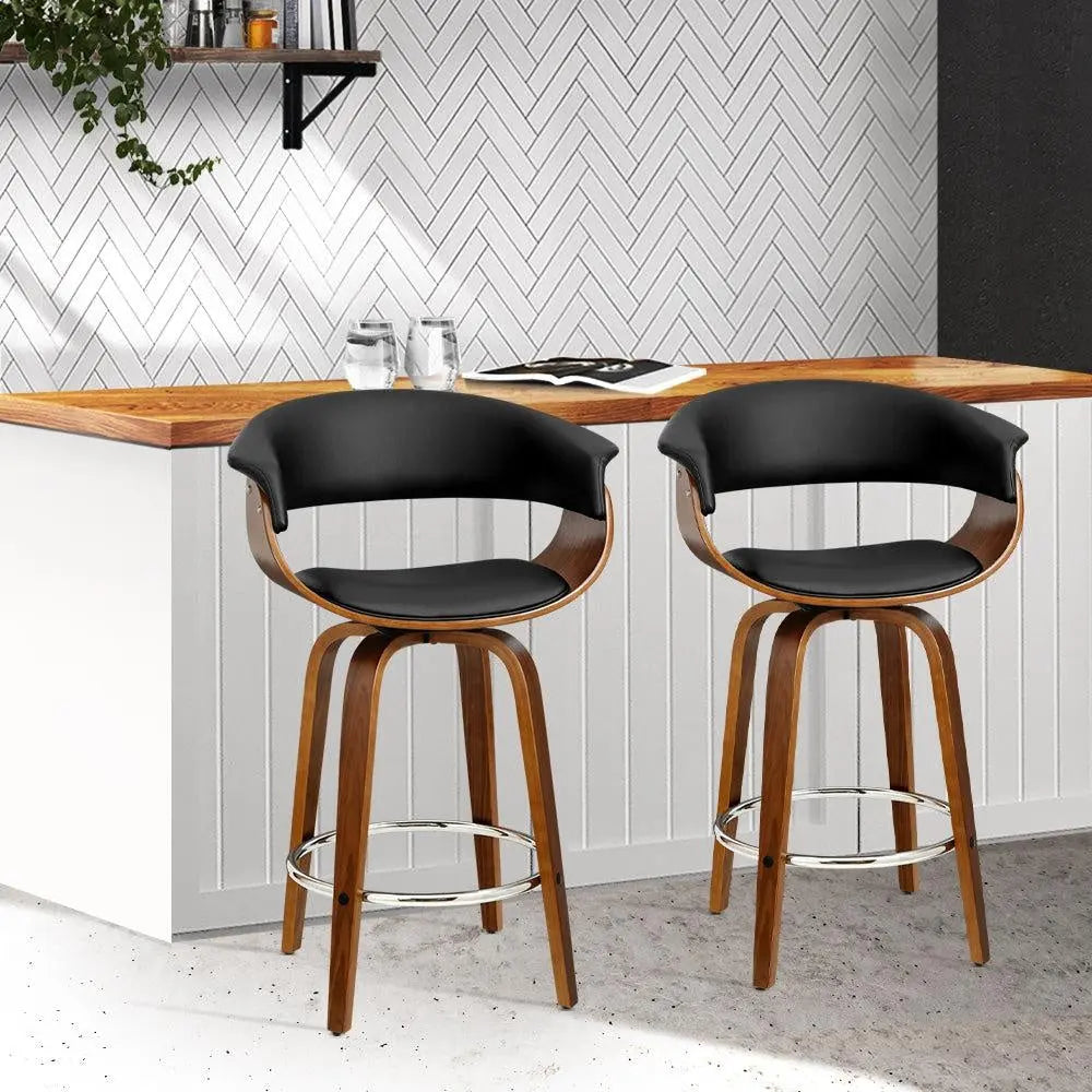 Artiss Set of 2 Swivel PU Leather Bar Stool - Wood and Black Deals499