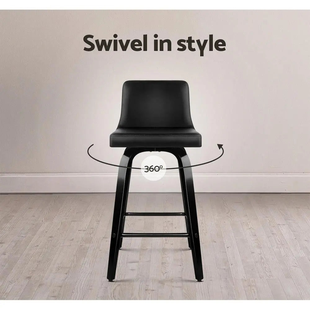 Artiss Set of 2 Wooden PU Leather Bar Stool - Black Deals499