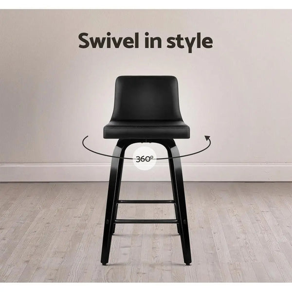 Artiss Set of 2 Wooden PU Leather Bar Stool - Black Deals499