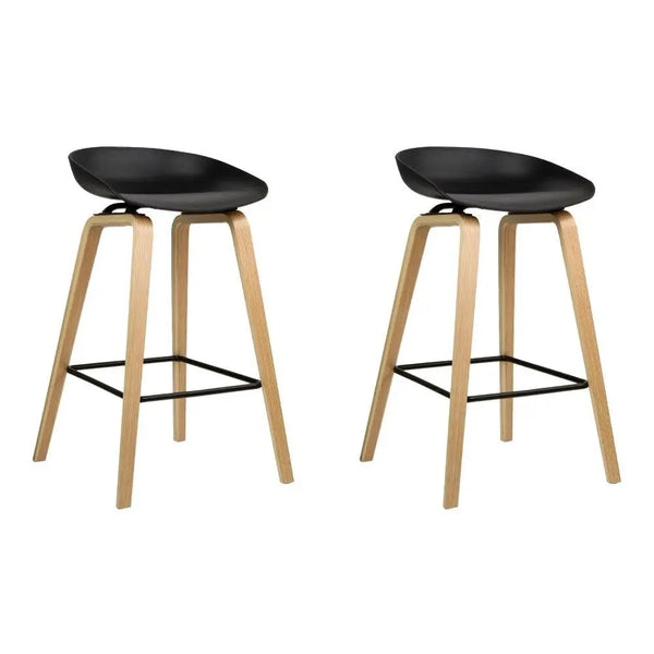 Artiss Set of 2 Wooden Square Footrest Bar Stools - Black Deals499