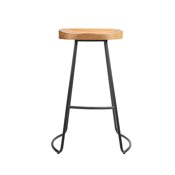 Artiss Set of 4 Elm Wood Backless Bar Stools 75cm - Black and Light Natural Deals499