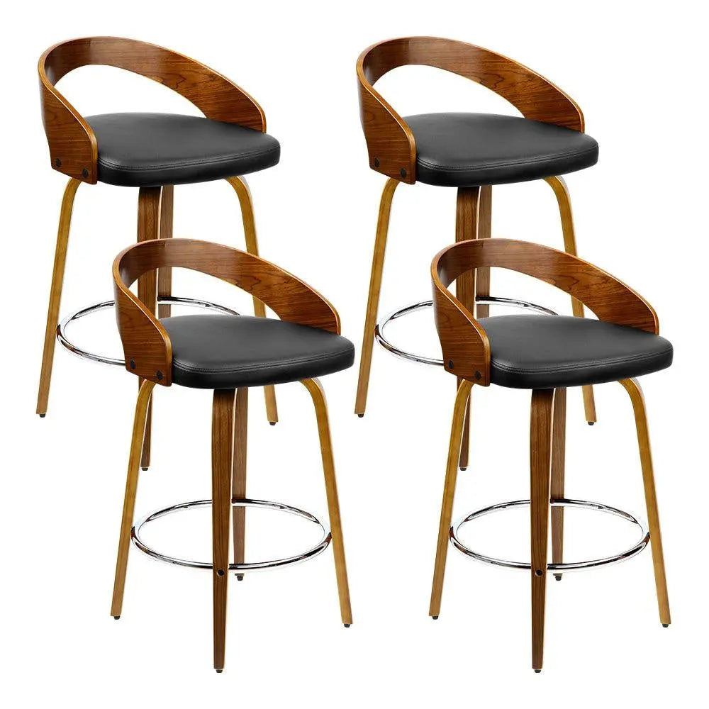 Artiss Set of 4 Walnut Wood Bar Stools - Black and Brown Deals499