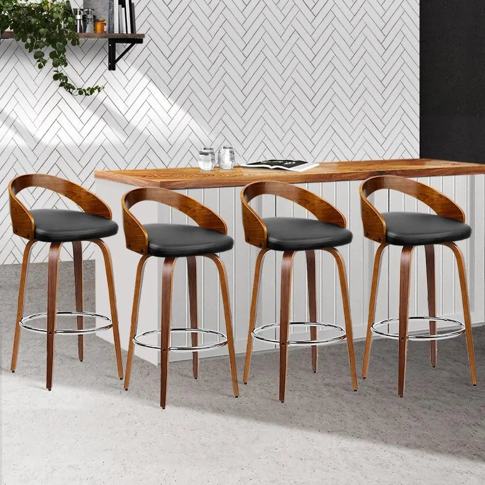 Artiss Set of 4 Walnut Wood Bar Stools - Black and Brown Deals499