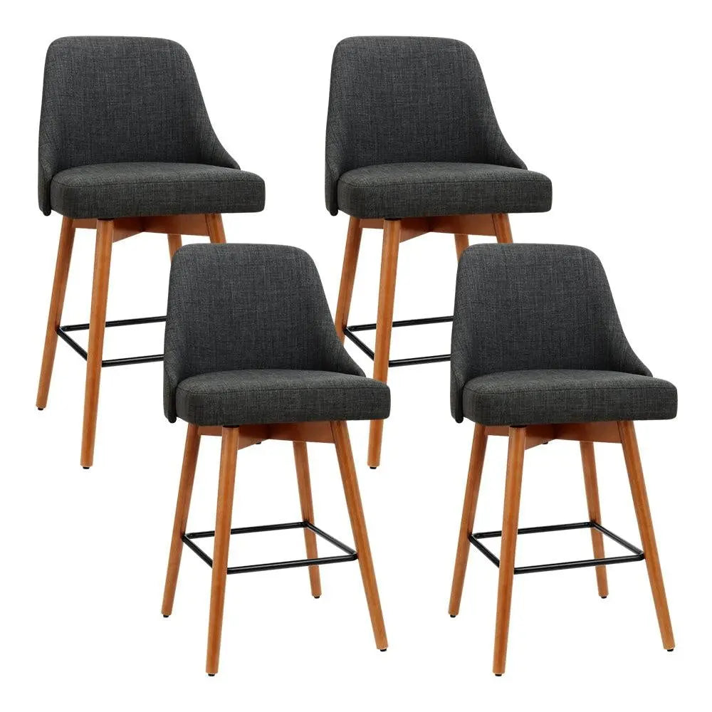 Artiss Set of 4 Wooden Fabric Bar Stools Square Footrest - Charcoal Deals499