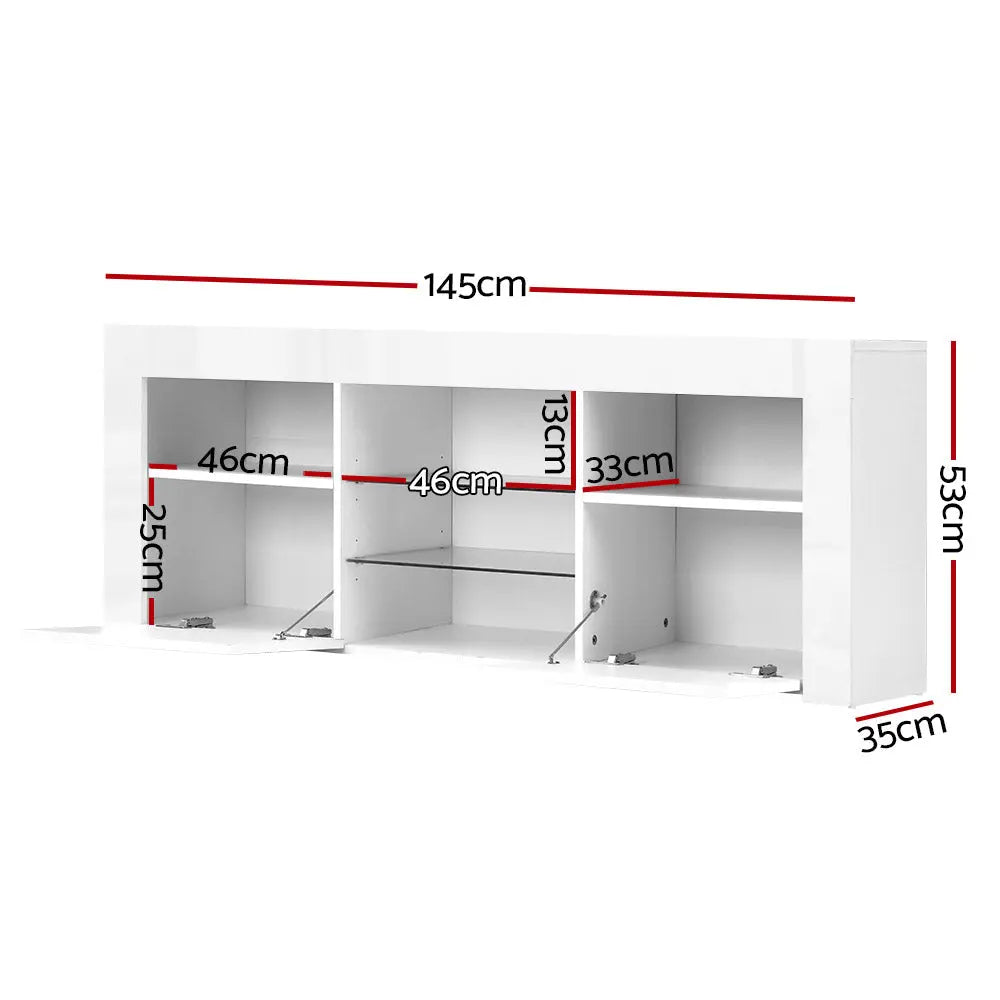 Artiss TV Cabinet Entertainment Unit Stand RGB LED Gloss Furniture 145cm White Deals499