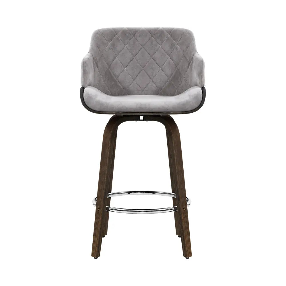 Artiss Velvet Bar Stool Swivel - Grey and Wood Deals499