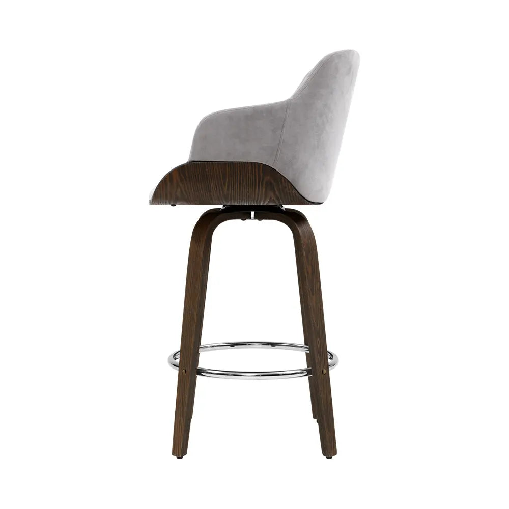 Artiss Velvet Bar Stool Swivel - Grey and Wood Deals499