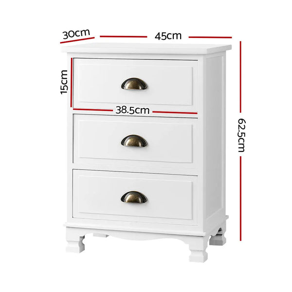 Artiss Vintage Bedside Table Chest Storage Cabinet Nightstand White Deals499