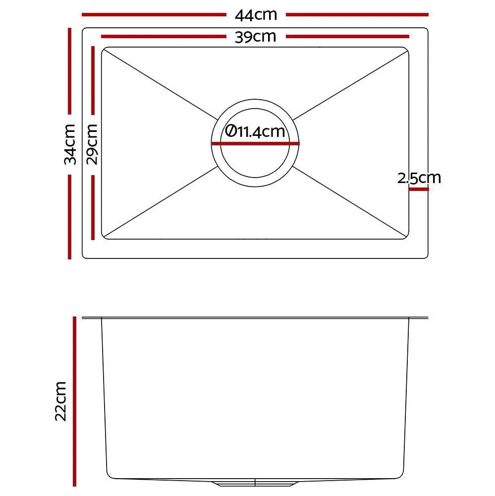 Cefito 34cm x 44cm Stainless Steel Kitchen Sink Under/Top/Flush Mount Black Deals499