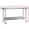 Cefito 430 Stainless Steel Kitchen Benches Work Bench Food Prep Table with Wheels 1829MM x 610MM Deals499