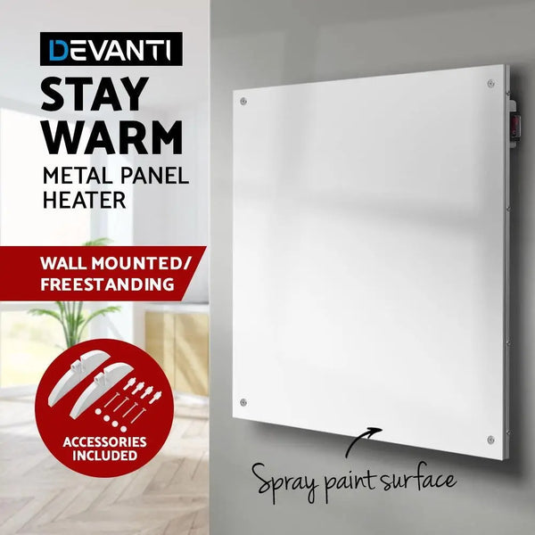 Devanti 450W Metal Wall Mount Panel Heater Infrared Slimline Portable Caravan White Deals499