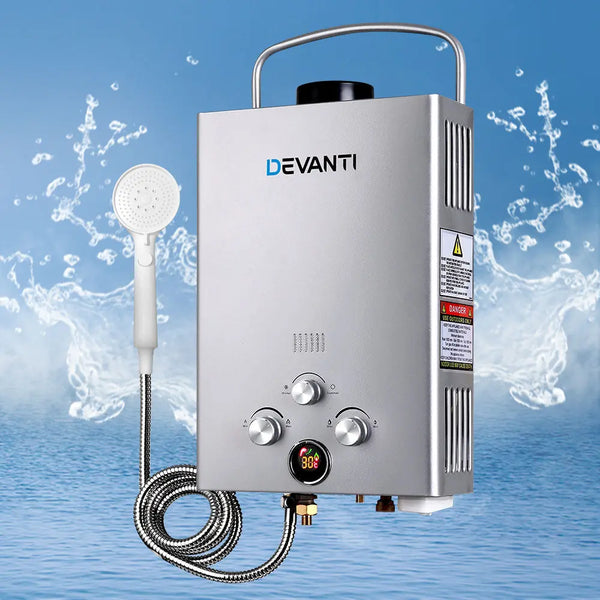 Devanti Outdoor Gas Water Heater Portable Camping Shower 12V Pump Silver Deals499