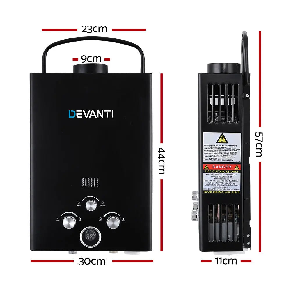 Devanti Outdoor Portable Gas Water Heater 8LPM Camping Shower Black Deals499