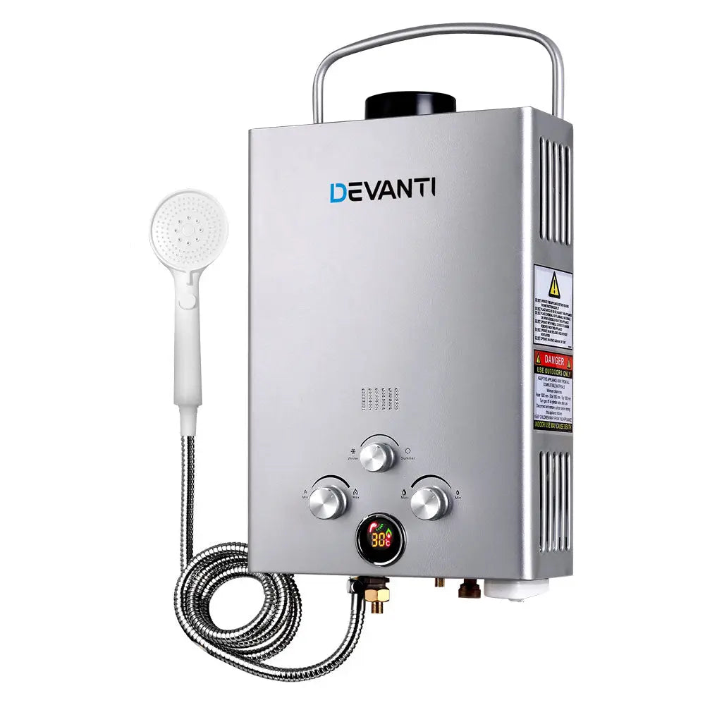 Devanti Outdoor Portable Gas Water Heater 8LPM Camping Shower Silver Deals499