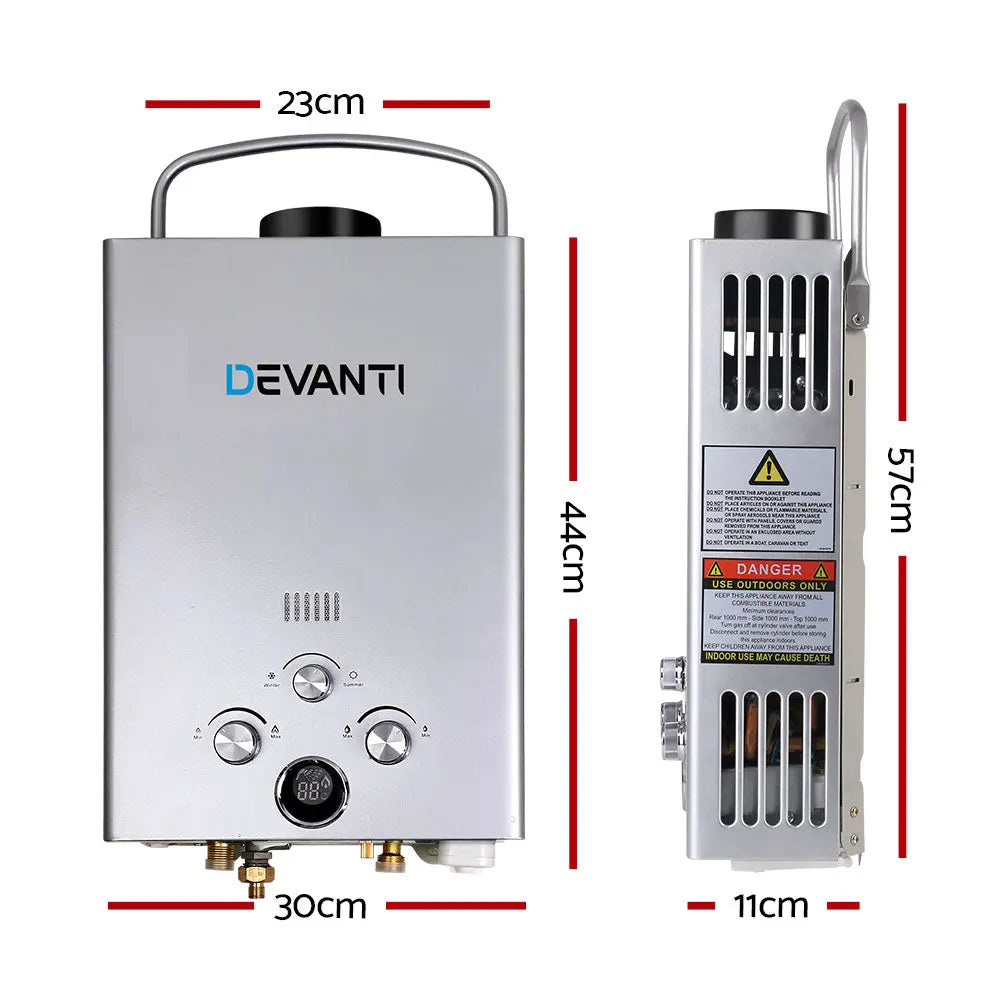 Devanti Outdoor Portable Gas Water Heater 8LPM Camping Shower Silver Deals499