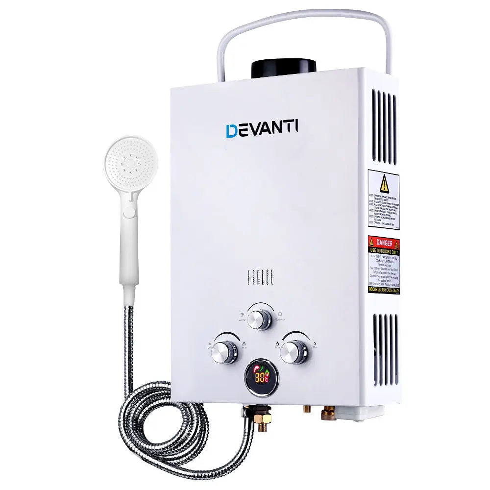 Devanti Portable Gas Water Heater 8LPM Outdoor Camping Shower White Deals499