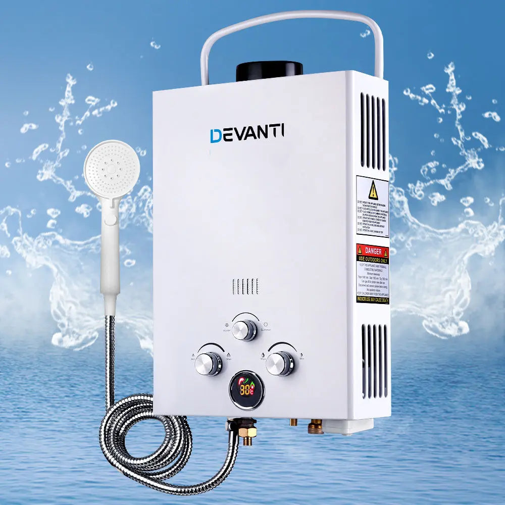 Devanti Portable Gas Water Heater 8LPM Outdoor Camping Shower White Deals499