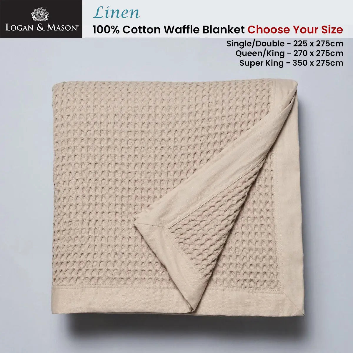 Logan and Mason Linen 100% Cotton Waffle Blanket Single/Double from Deals499 at Deals499