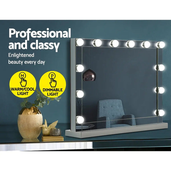 Embellir Hollywood Makeup Mirror With Light 12 LED Bulbs Vanity Lighted Silver 58cm x 46cm Deals499