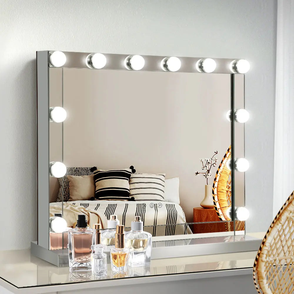 Embellir Hollywood Makeup Mirror With Light 12 LED Bulbs Vanity Lighted Silver 58cm x 46cm Deals499